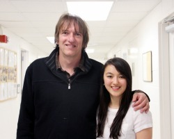 Goldwater winner Yumi Kovic '14 (right) with Marc Zimmer, the Tempel Professor of Chemistry at Connecticut College.