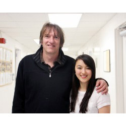 Goldwater winner Yumi Kovic '14 (right) with Marc Zimmer, the Tempel Professor of Physical Sciences at Connecticut College.