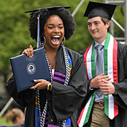 A student celebrates during Commencement