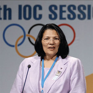 A portrait of Anita DeFrantz at an IOC event