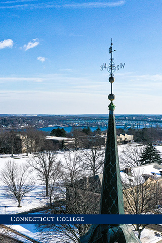 Overhead of campus in the winter with calendar graphic