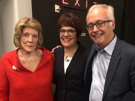  President Katherine Bergeron and her husband Butch Rovan join Agnes Gund ’60 at the New York City premiere of AGGIE. 