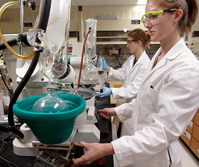 Students in a chemistry lab. 