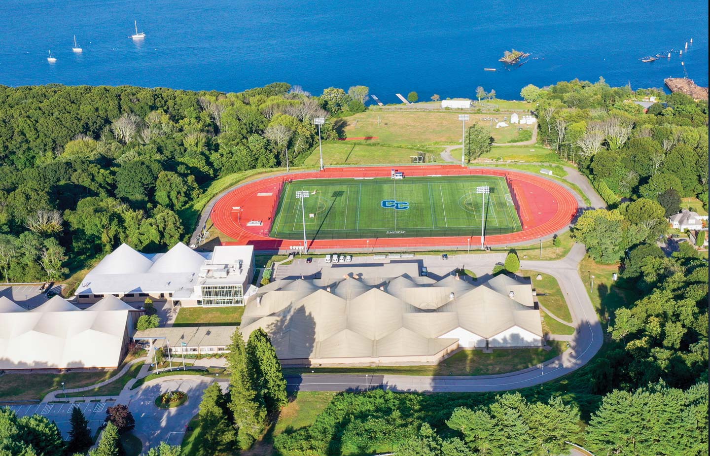 Aerial view of the campus waterfront on the Thames River