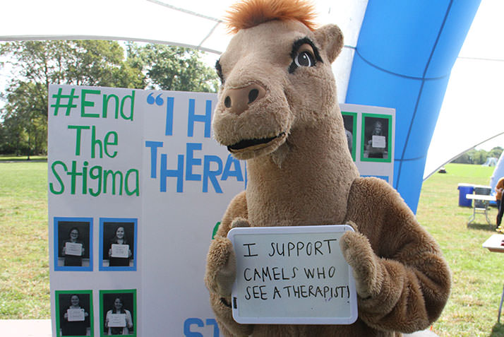 The College mascot supports Camels who see a therapist.