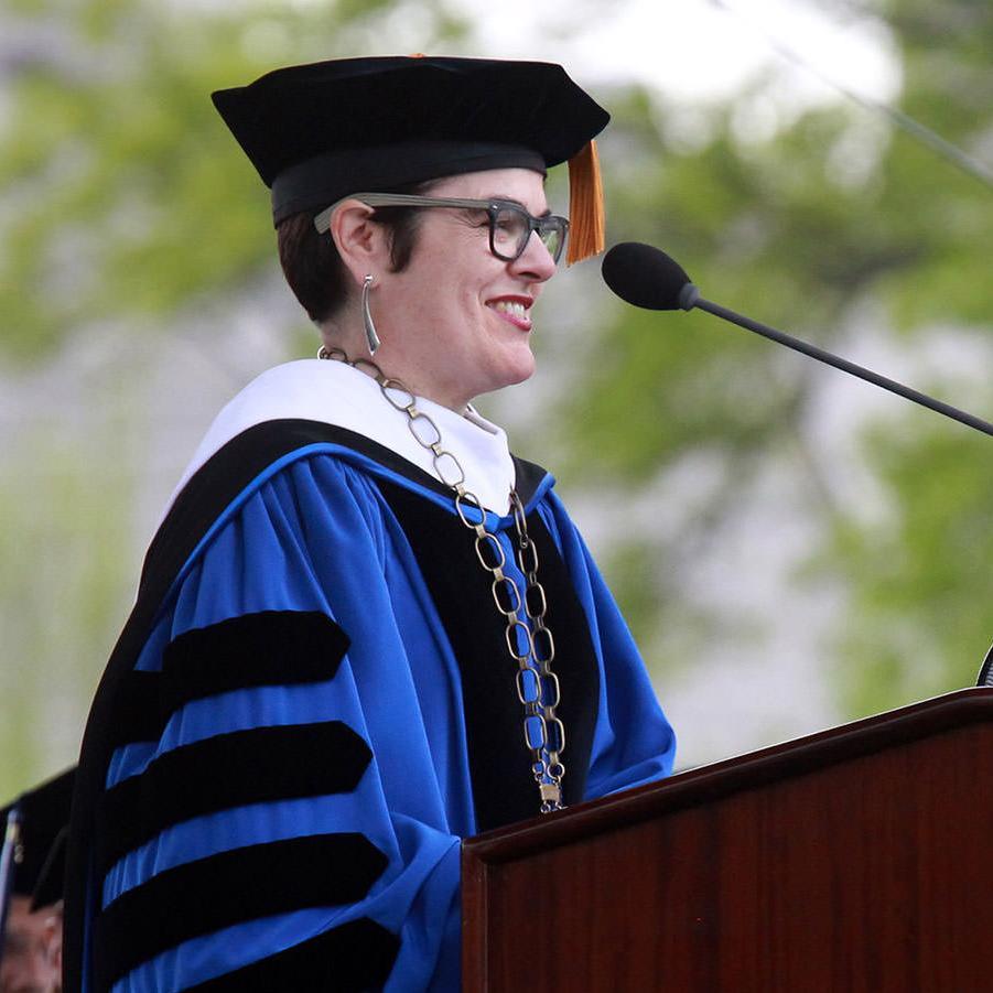 President Katherine Bergeron delivers her address to the Class of 2016 at the College's 98th Commencement.