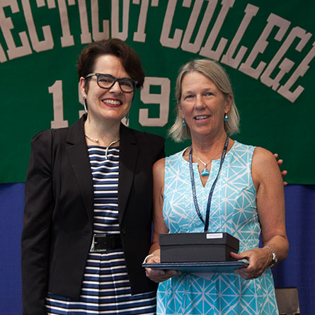 President Katherine Bergeron presenting an alumni award at Reunion 2018