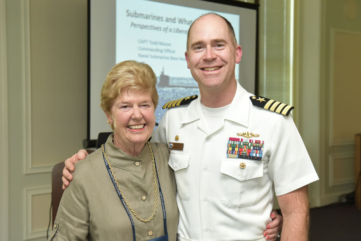 Capt. Todd Moore, with his mother Pat Chambers Moore '59, presented an Alumni College talk on the value of a liberal arts education as a submarine officer