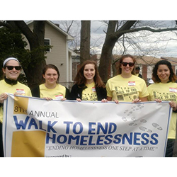 Holleran Center students and Walk to End Homelessness organizers (L-R) Madeline McHale '17, Emma Anderson '17, Kiersten Anderson '17, Molly Rosen '17 and Heidi Munoz '17