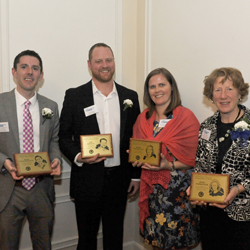 The 2015 Connecticut College Athletic Hall of Fame class: (L-R) Adam Fitzgerald '03, Timothy Boyd '01, Kerry Newhall '98 and former coach Anne Parmenter.