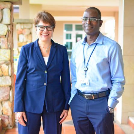 Patrick Awuah (right), president and founder of Ashesi University College, met with Katherine Bergeron this summer to formalize a partnership between the two liberal arts schools.