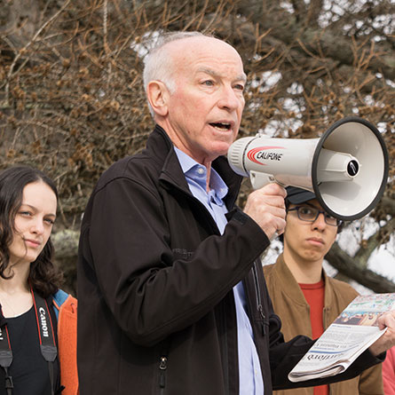 Congressman Joe Courtney (D-CT) speaks to students at a Conn rally to address gun violence.