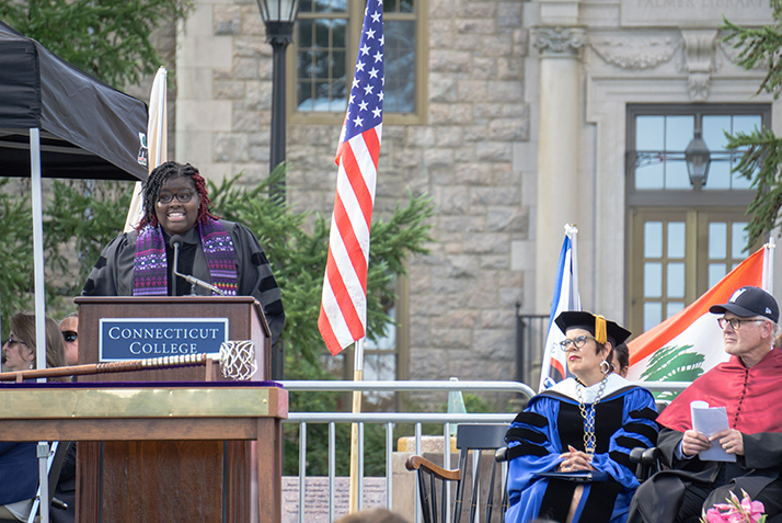 Director of Religious and Spiritual Programs Angela Nzegwu speaks at Convocation.