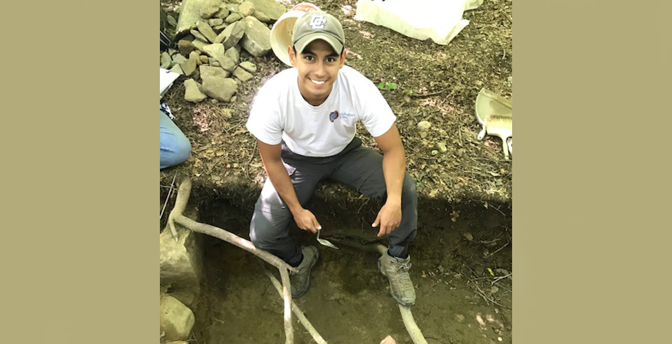 Hector Salazar conducts archaeological research at a dig site. 