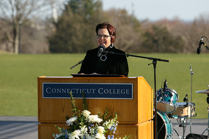 President Katherine Bergeron gives her remarks from The Dune.