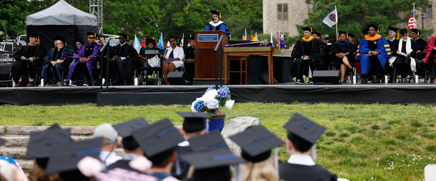 President Katherine Bergeron addresses the Class of 2020.