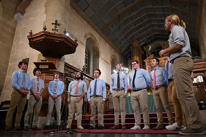 A cappella students sing during an Advent event in the Chapel.