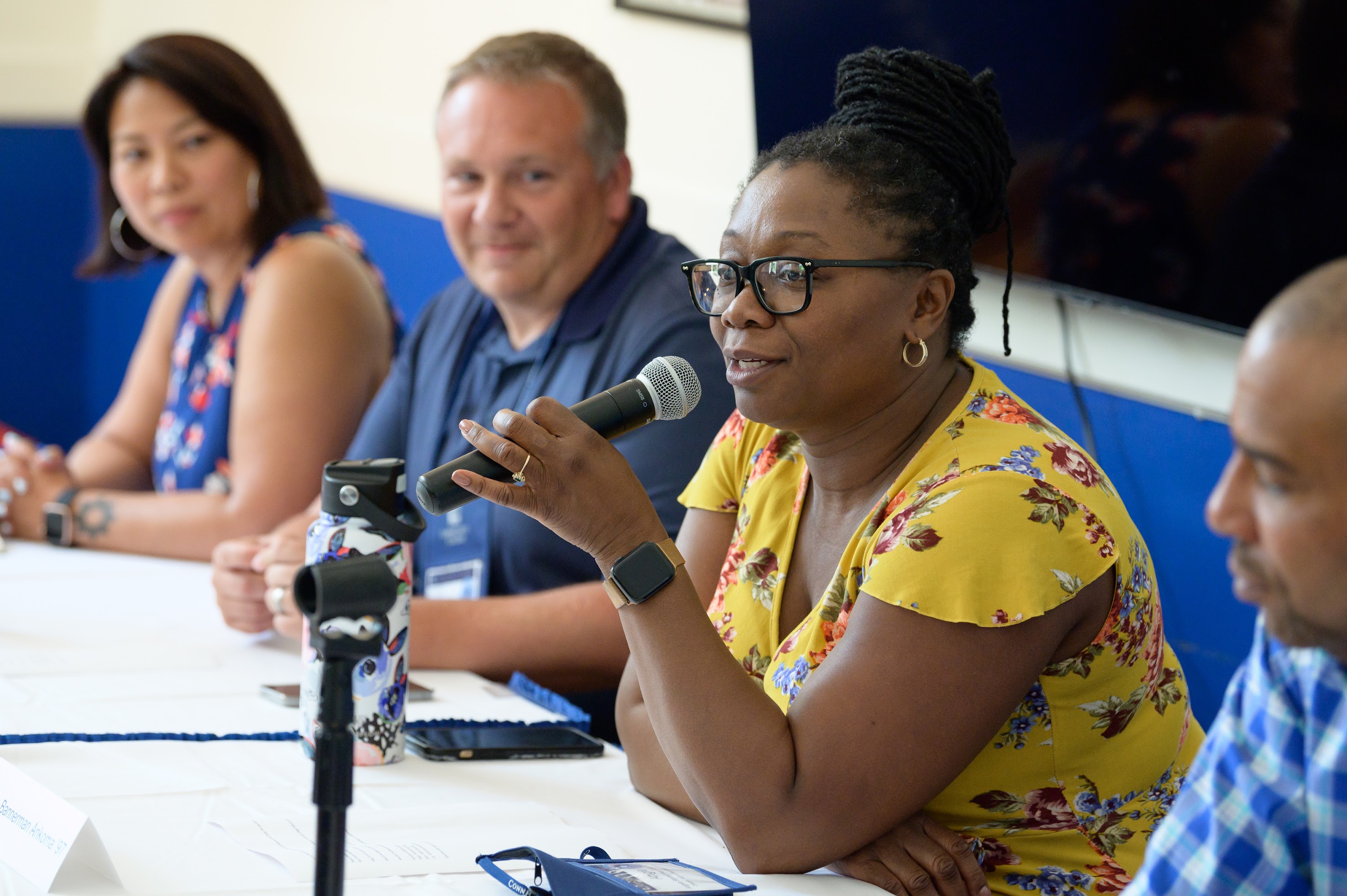 Class of 1997 alums Liza Talusan, Brian Orefice and Angie Bannerman Ankoma join Dean Rodmon King for a panel called Racism as a Public Health Concern.