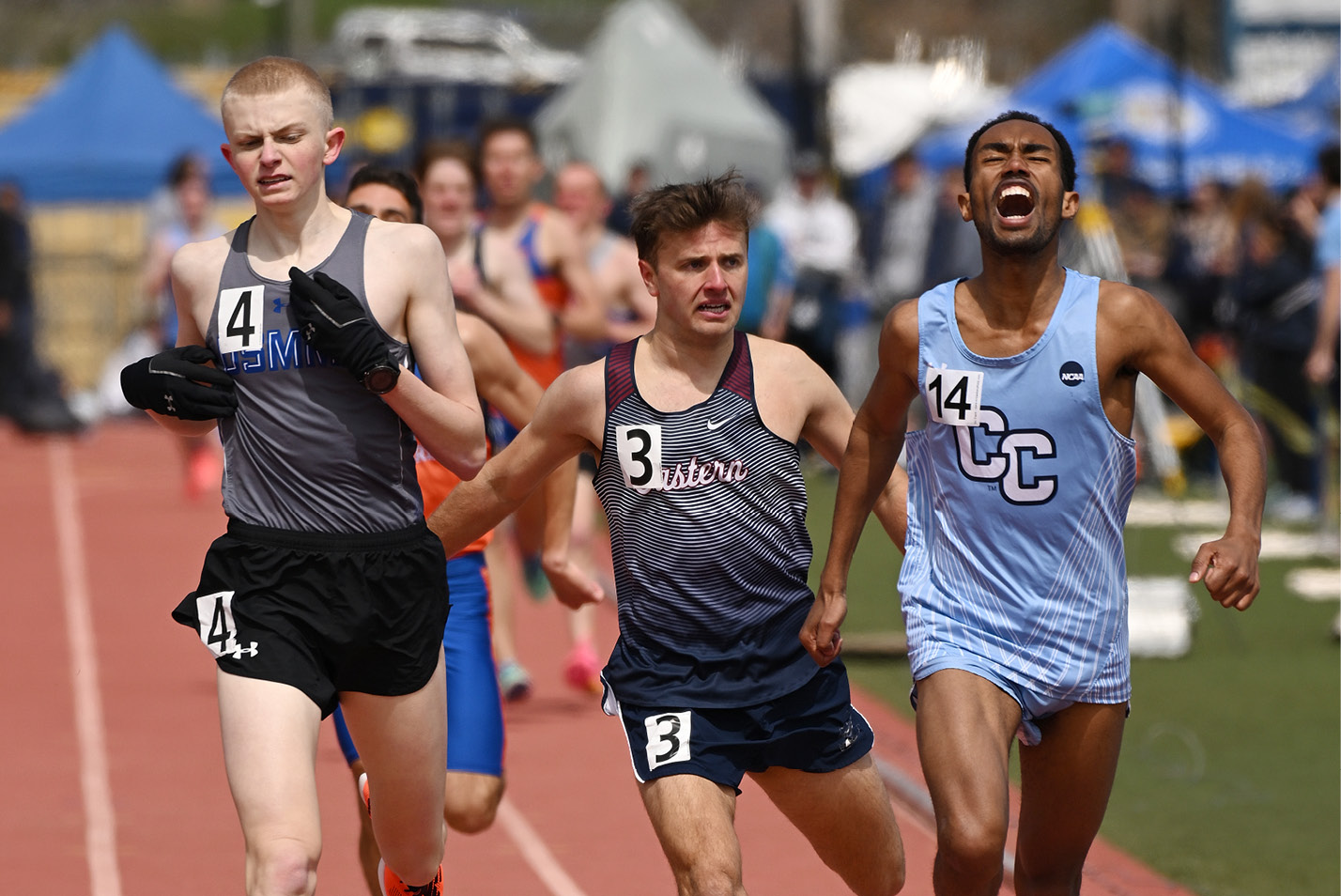 Conn College’s Jeffrey Love ’23 competes in the 1500m at the Coast Guard Invitational track meet Saturday, April 8, 2023 in New London.