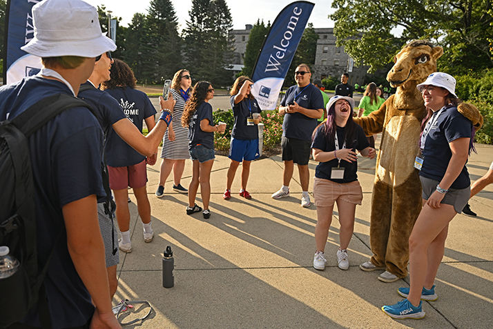 Student leaders and the Camel prepare to welcome new students.
