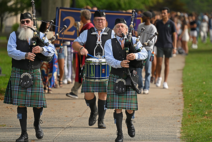 Bagpipers lead the process to Convocation