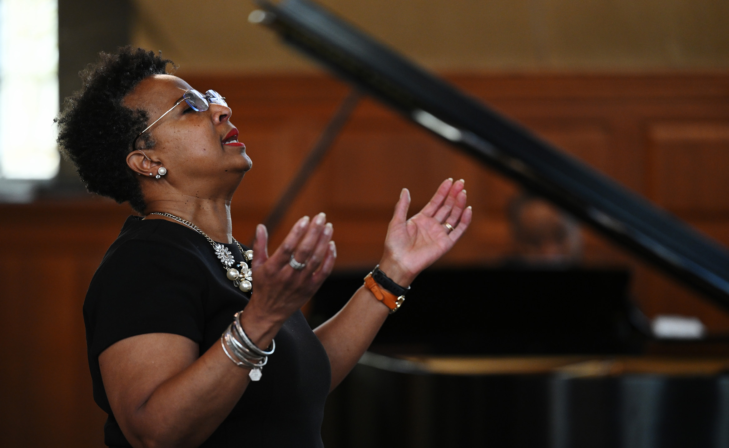 Persephone Hall, Executive Director of The Hale Center for Career Development, performs at a Music in the Chapel event in February.