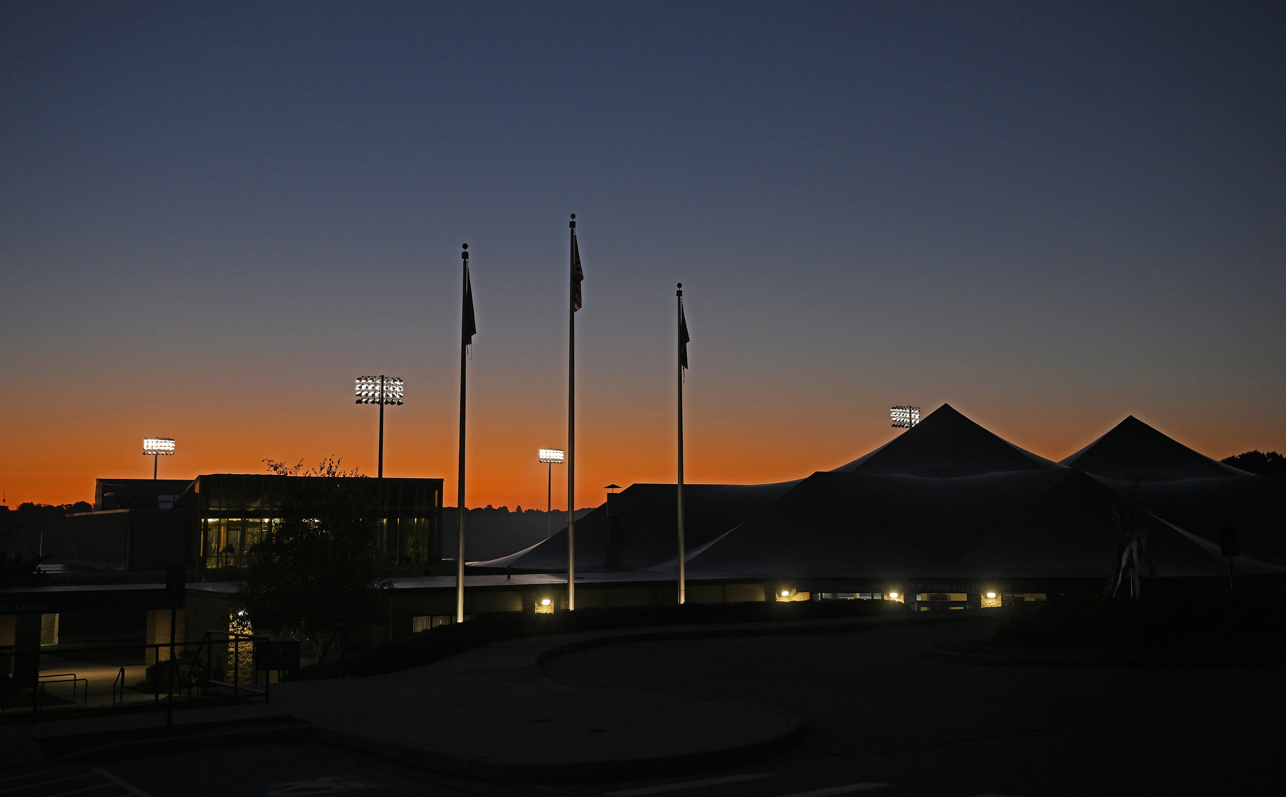 The Charles B. Luce Field House in the predawn October light.