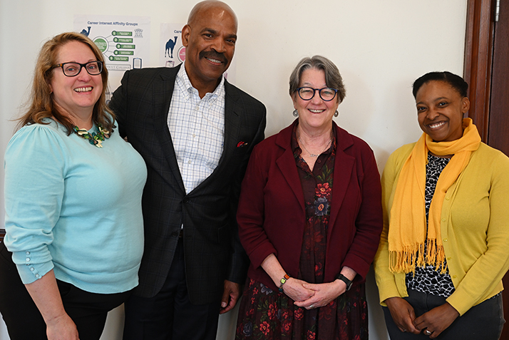 Staff Council Chair CC Curtiss, HR VP Reginald White, Associate Director of Advising Deb Brunetti and Dean of the College Erika Smith.