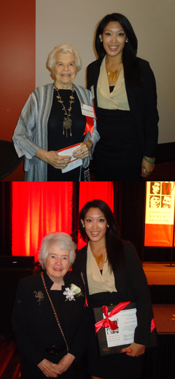 Top: Miriam Butterworth '40 (left) and Janet Tso '12. Bottom: Patricia Wald '48 with Tso.