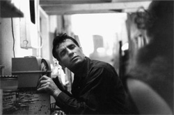 Jack Kerouac listening to himself on the radio, 1959, by John Cohen.