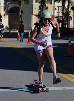 Sara Paulshock '11 competes in the Adrenalina Skateboard Marathon, a 26.2-mile longboard road race in Hallandale Beach, Fla.
