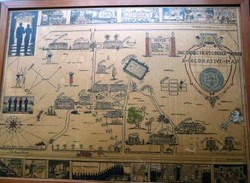 This decorative map from the early 1930s was donated by an alumna in the Class of 1969. She got it from a friend whose mother graduated in 1931.