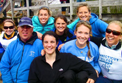 Sailing coach Jeff Bresnahan, second from left, with members of the 2010-2011 Camels sailing team.