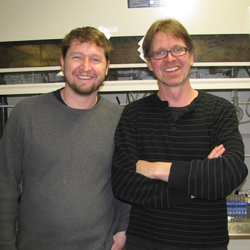 Jamie Tuttle '99, left, and professor Timo Ovaska.
