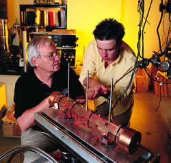 Arlan Mantz, left, the Oakes Ames Professor Emeritus of Physics, has been awarded $99,688 from the National Aeronautics and Space Administration (NASA) to support his research project, 'Spectroscopic parameters of carbon monoxide and methane for Ascends.'