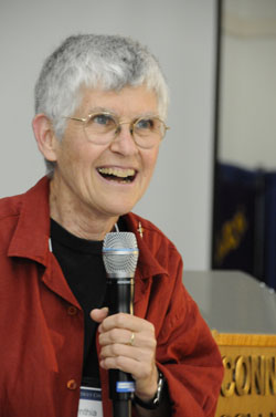 Cynthia Enloe '60 speaks at an event at Connecticut College during Reunion in June.