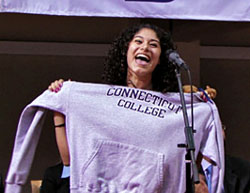 Mayra Valle '14 announces she will attend Connecticut College during YES Prep Public Schools' annual Senior Signing Day last spring.