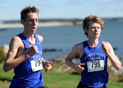 Mike LeDuc '14, left, and Shawn Mulcahy '11 posted strong finishes in the NESCAC men's cross country championship race Oct. 30.