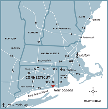 Map showing where Connecticut College is located.
