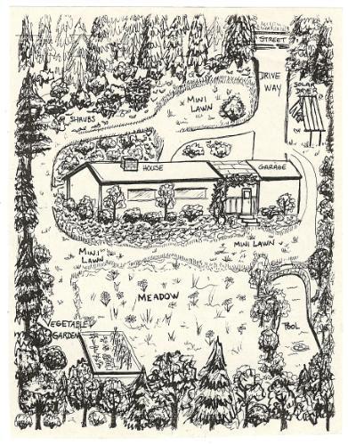 1998 drawing of Niering's home for Smaller American Lawns Today