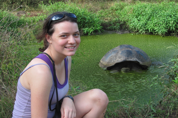 Claire Wellbeloved-Stone ’14 at her internship with the World Wildlife Fund in the Galapagos.